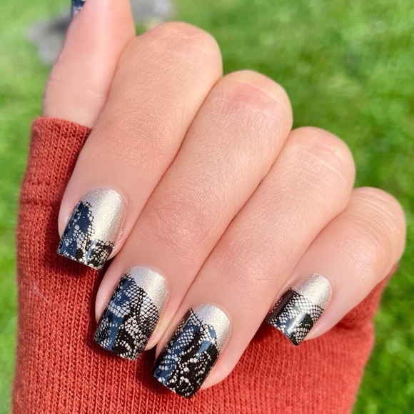 Color Street - Lacey Business, flirty black lace on shimmery gold base - Picture 1 of 11